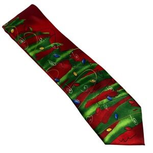 Garcia Necktie Mens Red Christmas Tree Lights Holiday Silk Art J. Garcia